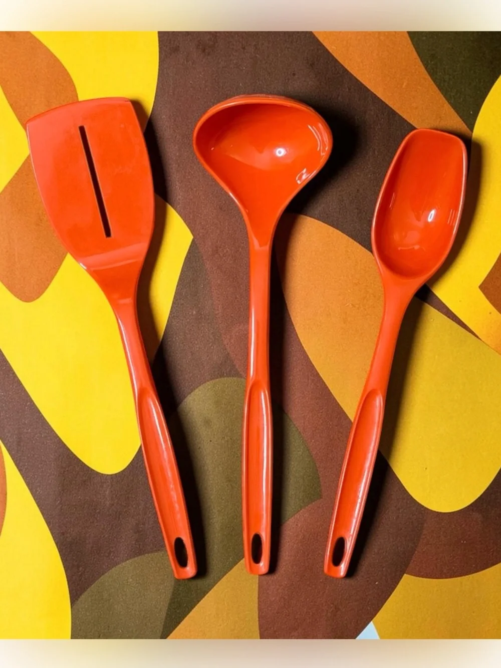 3 Vintage Cooking Utensils Plastic Orange Serving Kitchen Foley